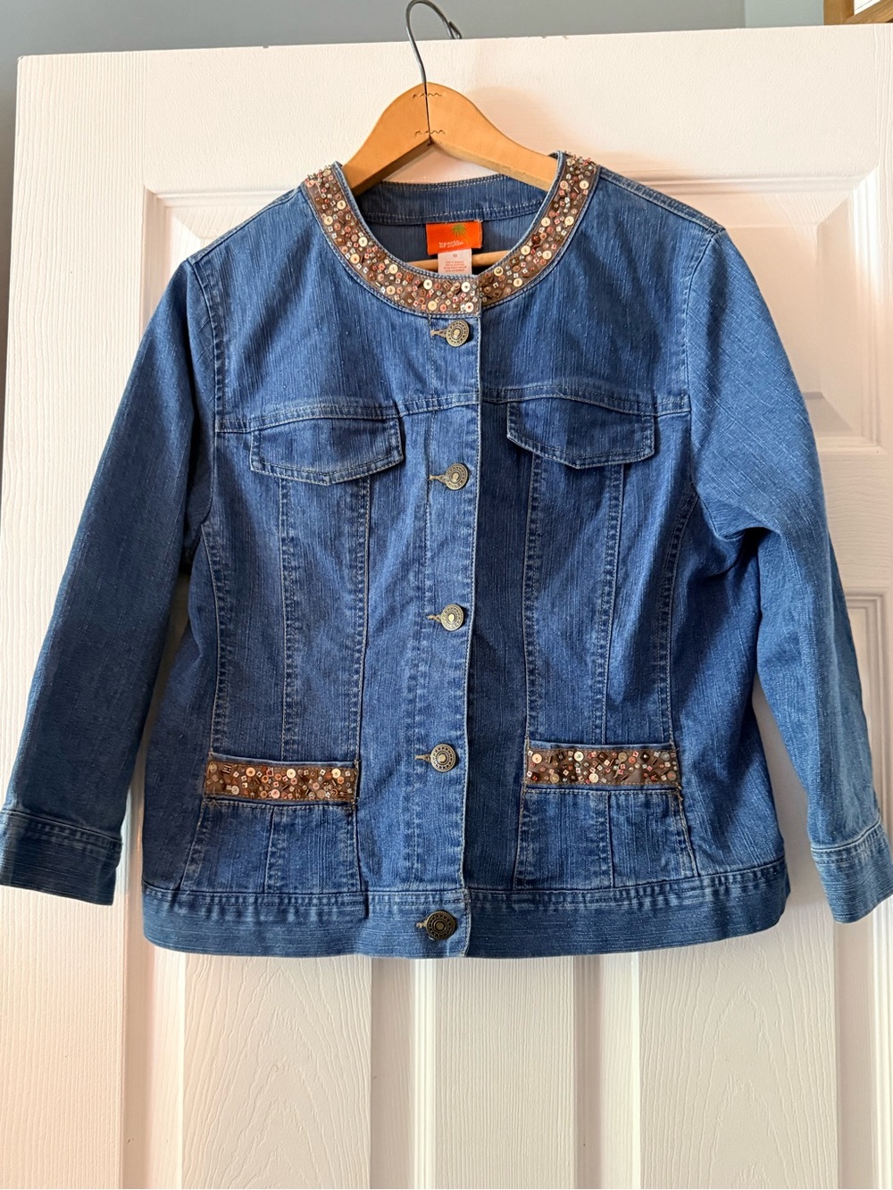 hearts of palm Blue Denim Jacket with Sequin Trim